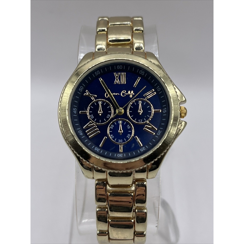 Jessica Carlyle Women's Watch Blue Dial Gold‎ Band Crystal Bezel- New Battery